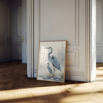 Misty Herons in Nature Poster