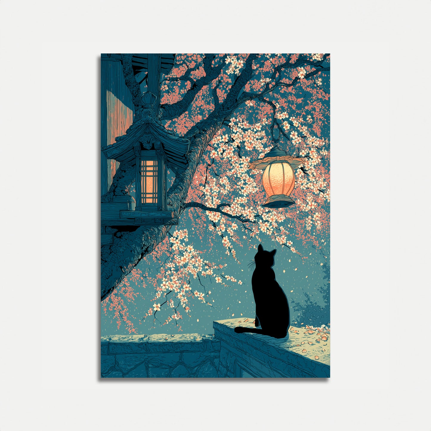 Cat Under Blooming Tree Poster