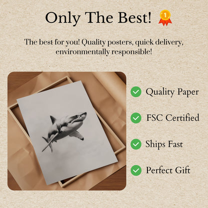 Great White Shark Monochrome Poster