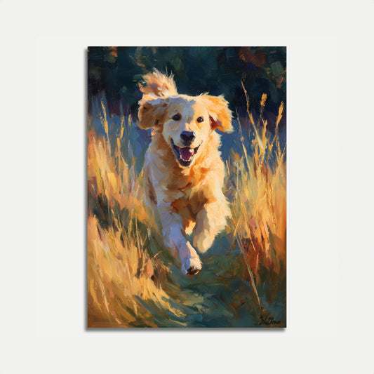 Golden Retriever Running Through Field Poster