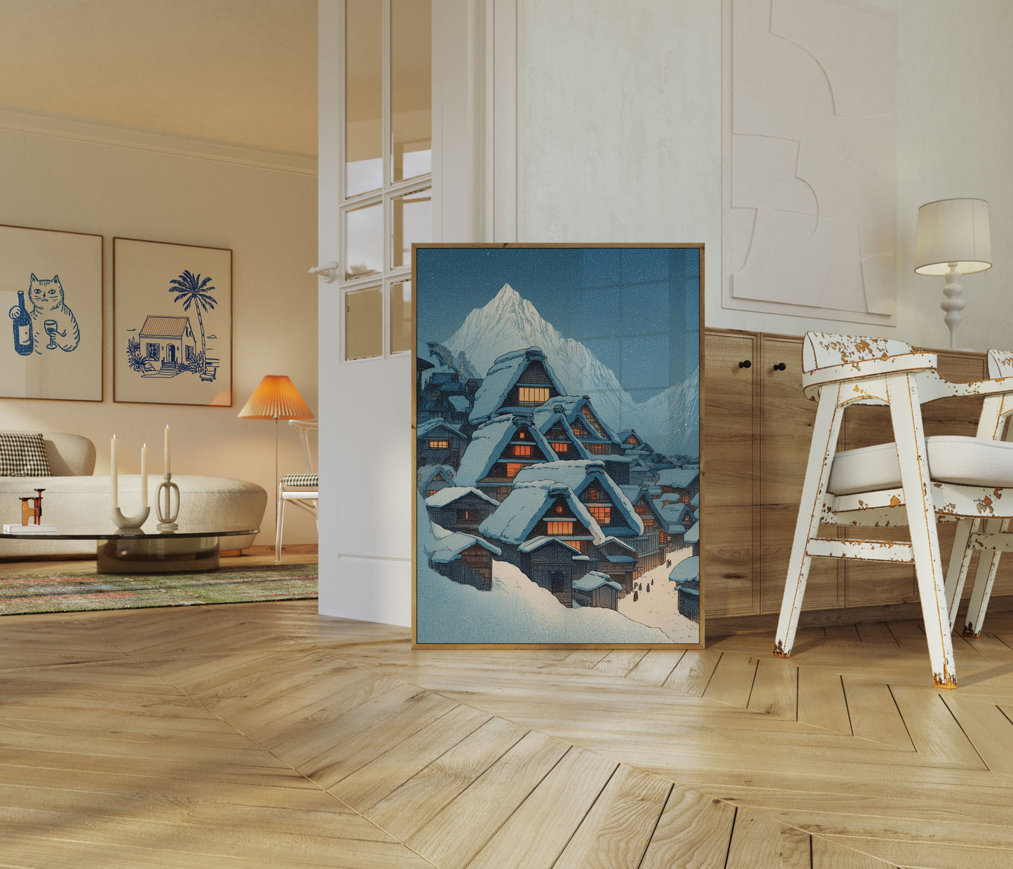 Snødekt fjellby-plakat
