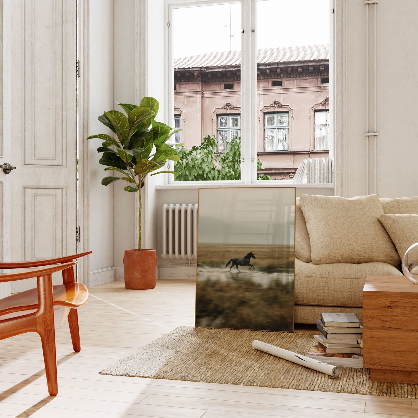 Wilde Zwarte Paard Rennend Poster