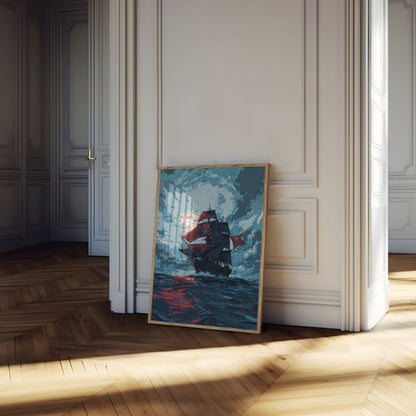 Crimson Skull Pirate Ship Poster