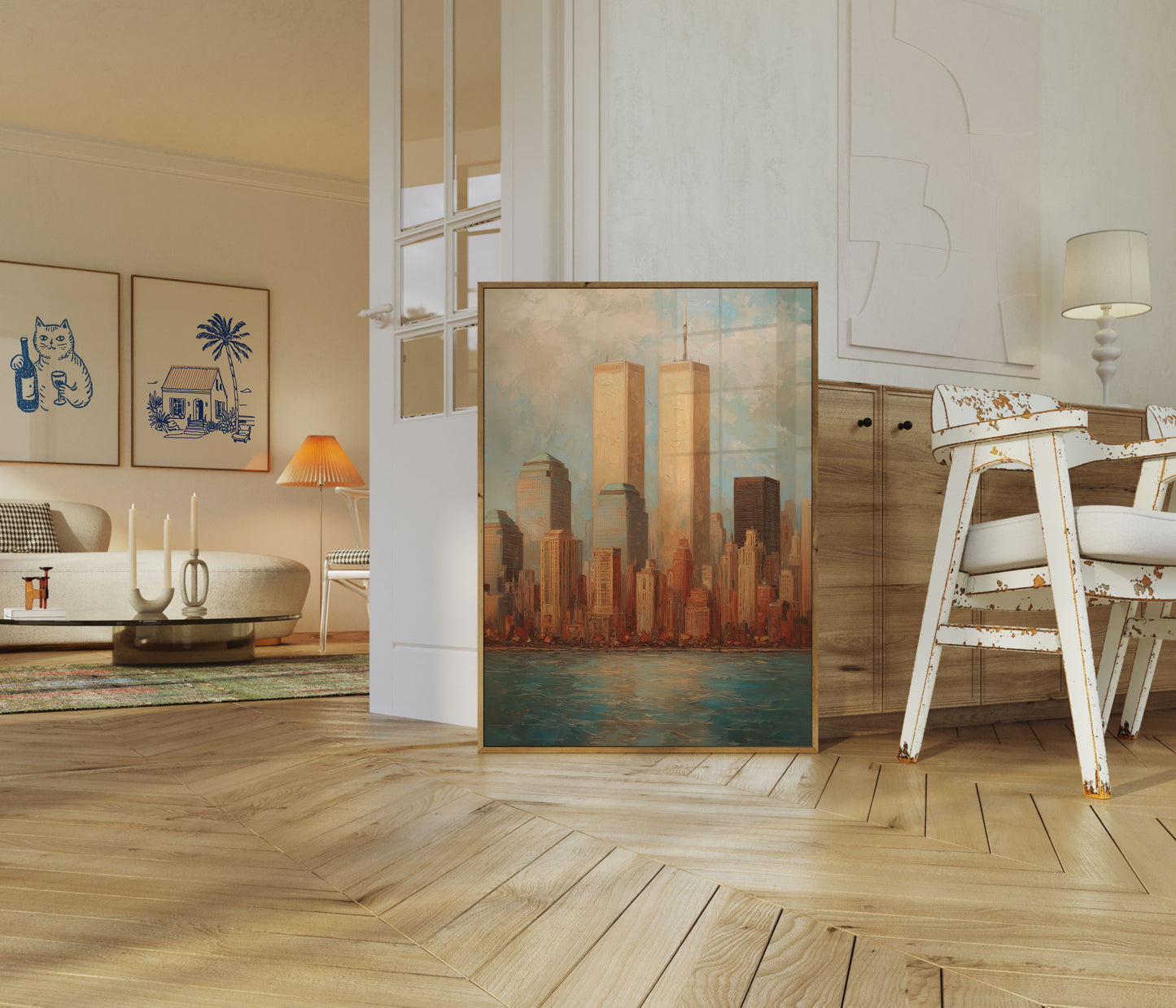 Póster del horizonte dorado de Manhattan