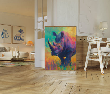 Colorful Rhino Wildlife Art Poster