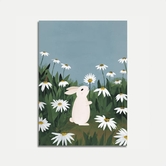 Affiche du Lapin Blanc dans un Champ de Marguerites