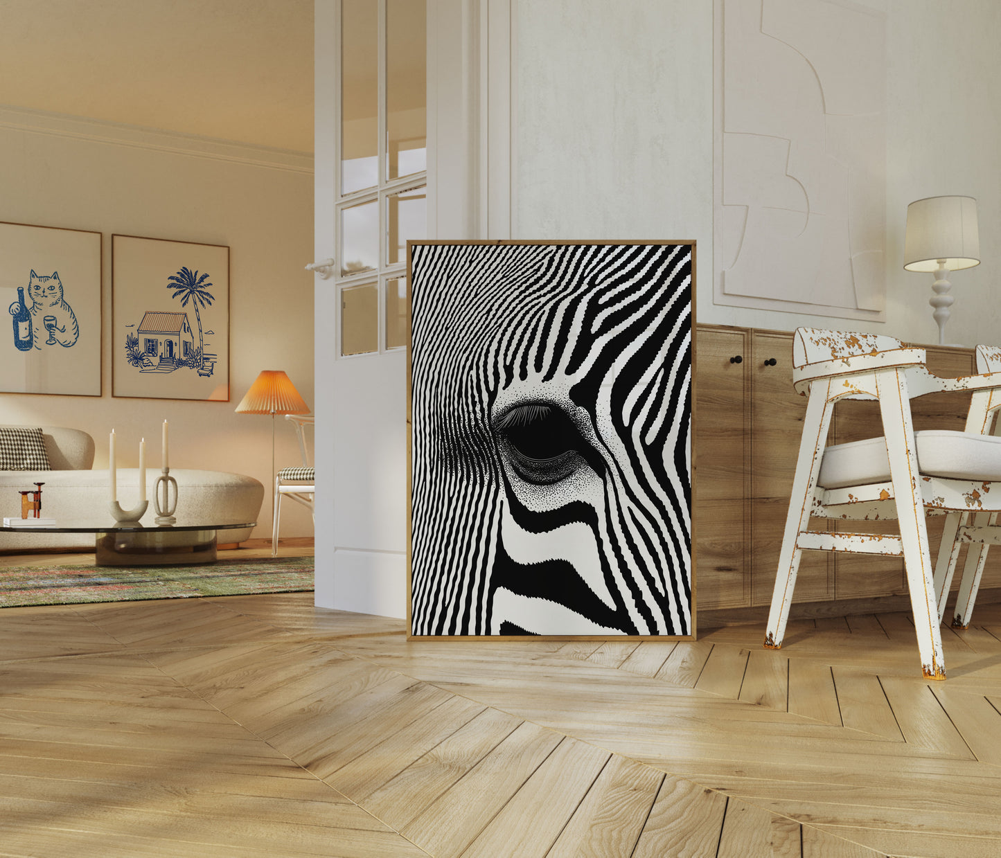Zebra Eye Black and White Poster