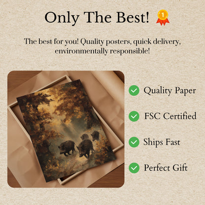 Wild Boars in Autumn Forest Poster