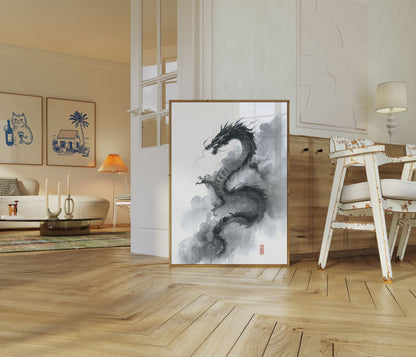 Mystical Chinese Dragon Ink Poster