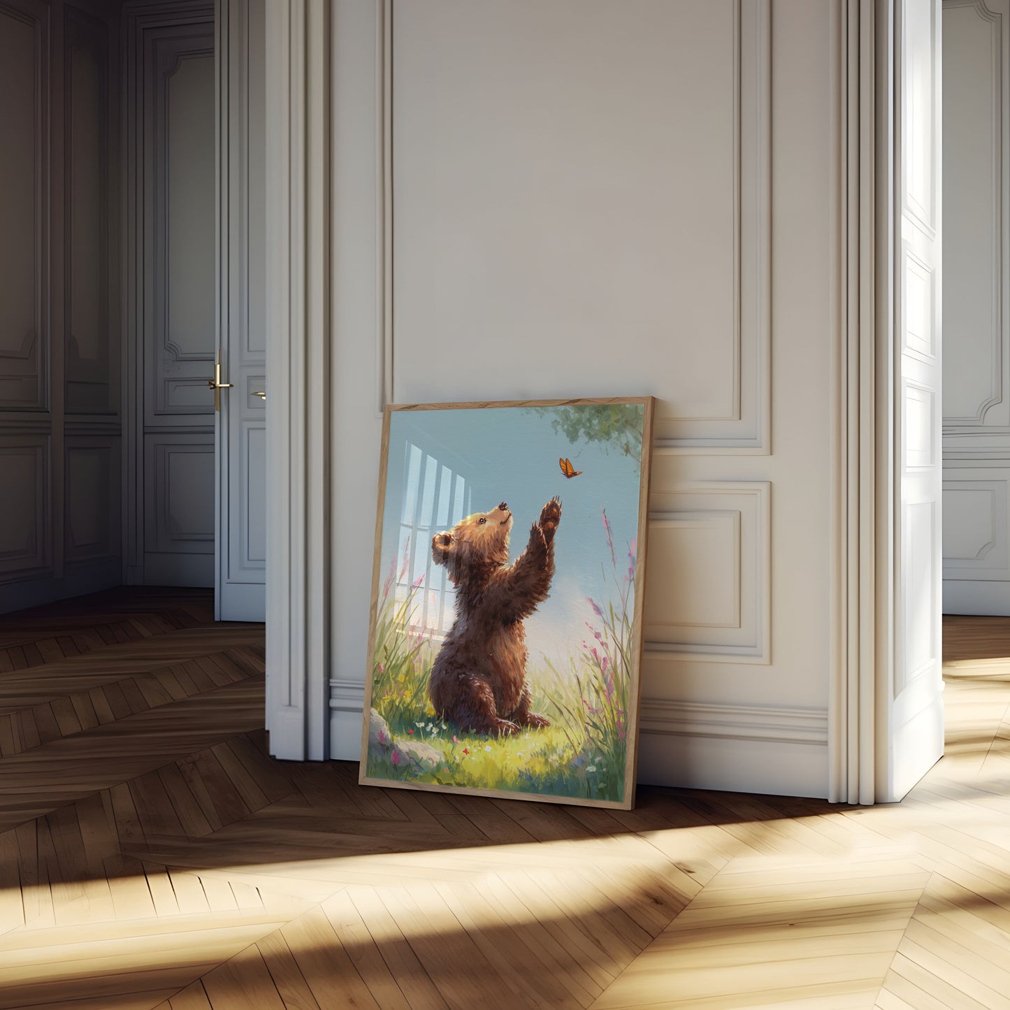 Bär jagt Schmetterling Poster