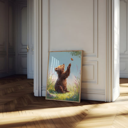 Bär jagt Schmetterling Poster