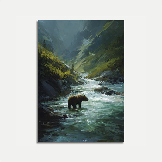 Bjørn Fiskeri i Fjellbekk Plakat