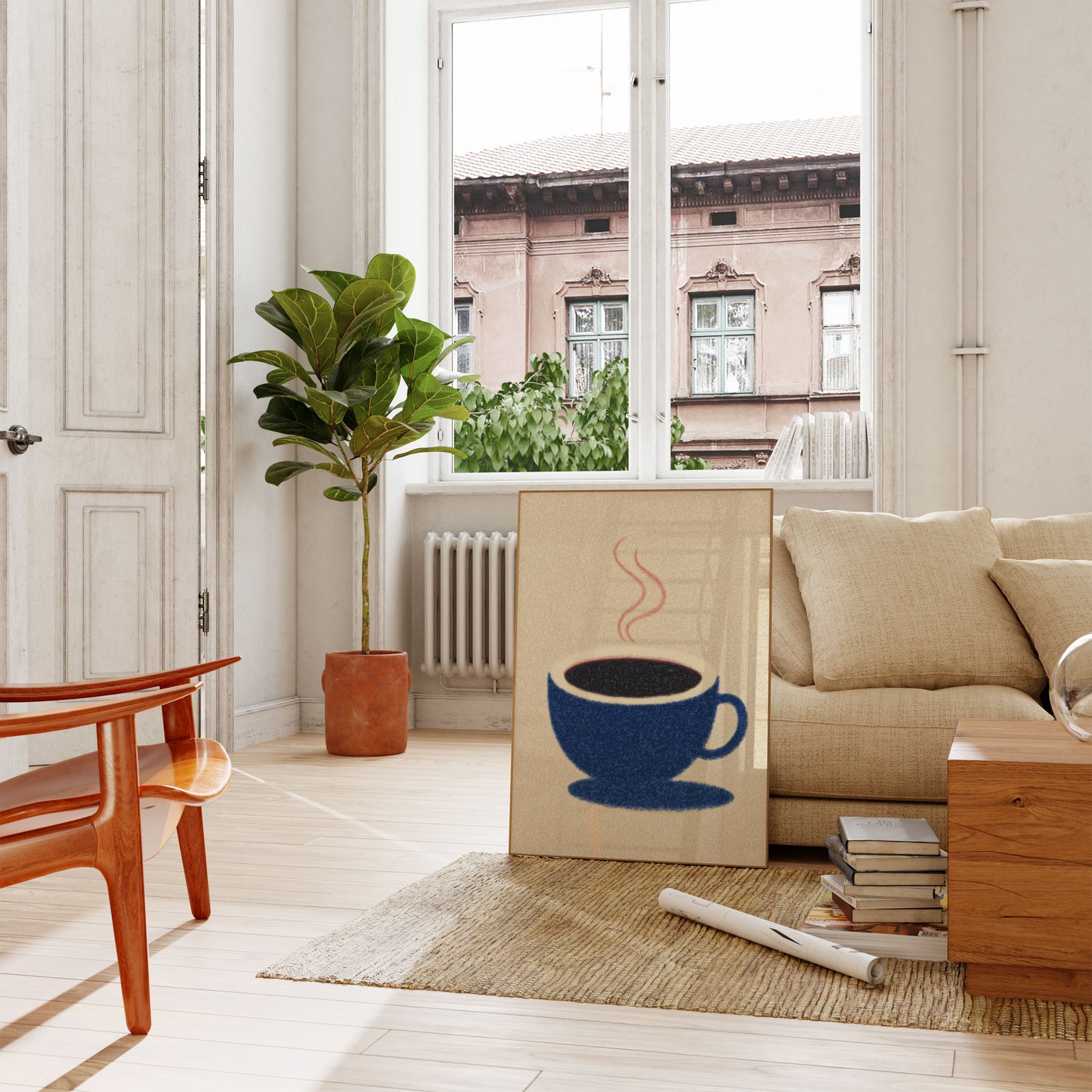 Steamy Blue Coffee Morning Poster