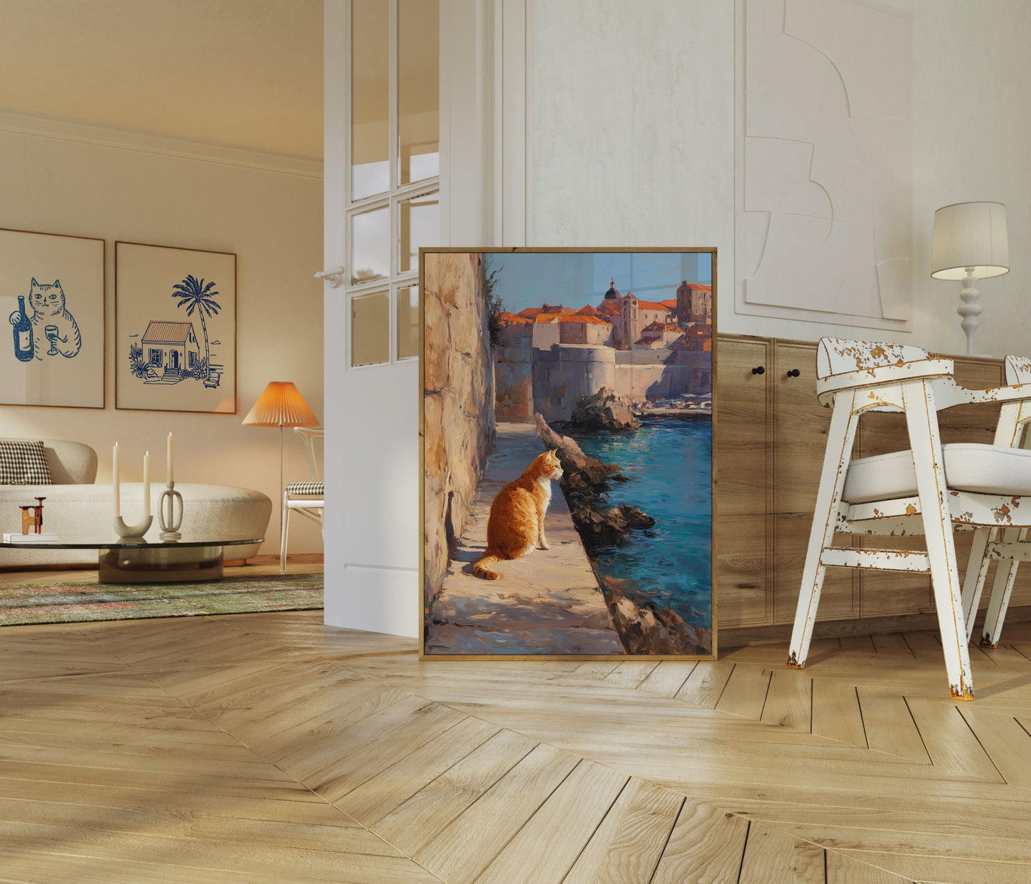 Orange Cat Mediterranean Coastal Poster