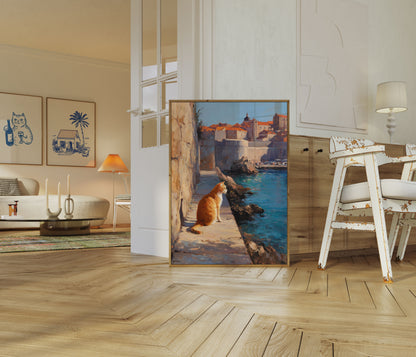 Orange Cat Mediterranean Coastal Poster