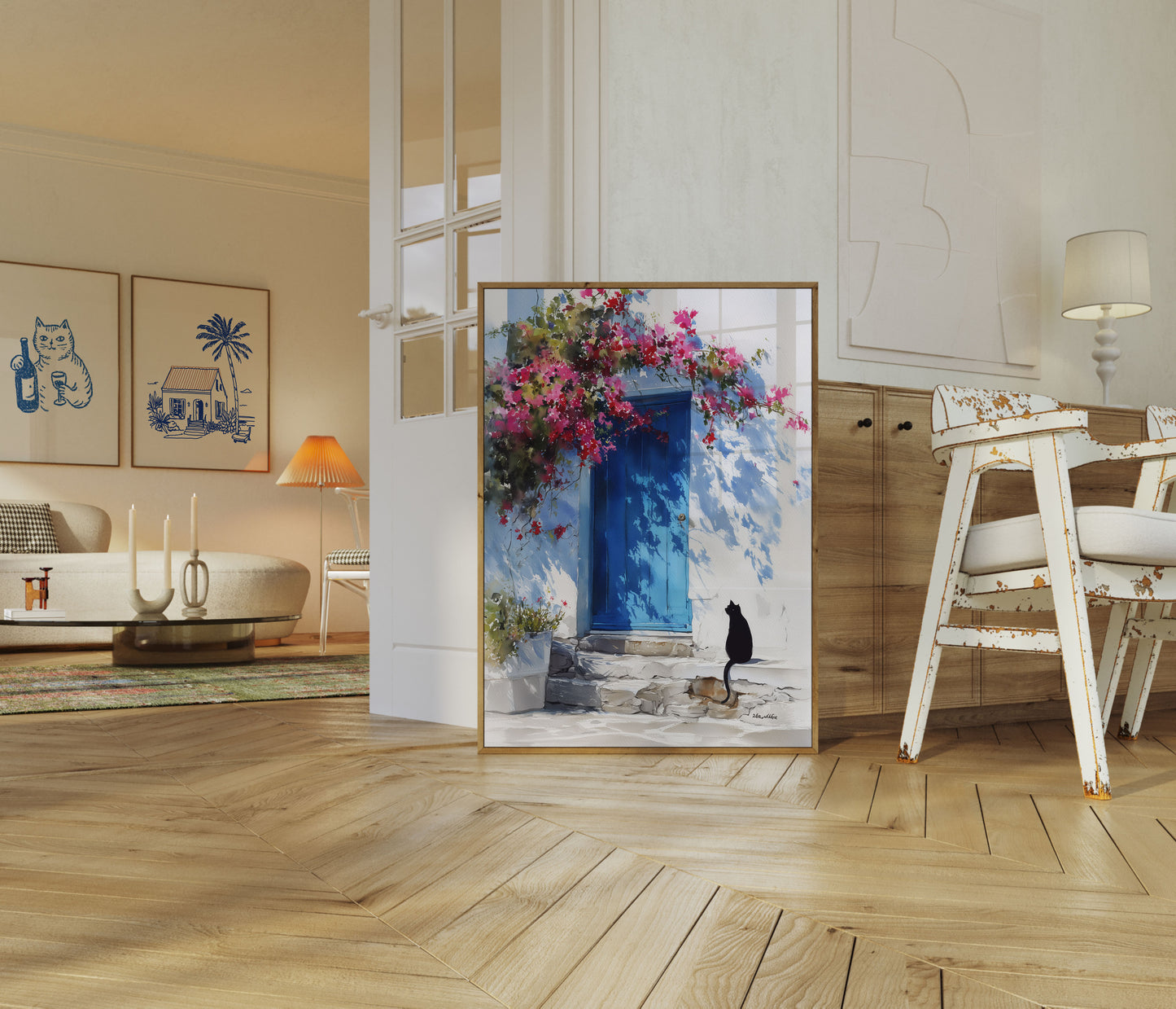 Black Cat by Blue Door Poster