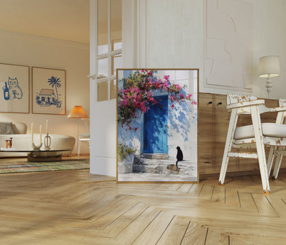 Black Cat by Blue Door Poster