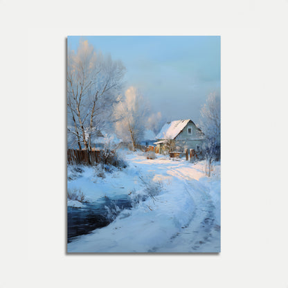 Frosty Winter Village Landscape Poster
