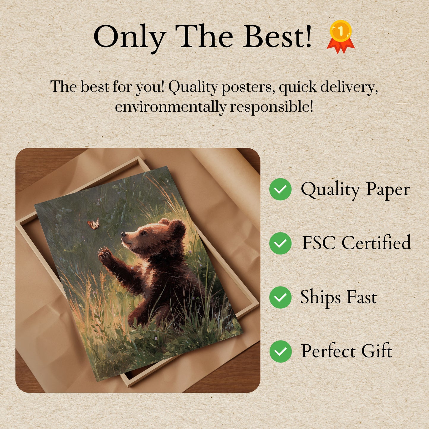 Bär jagt Schmetterling Poster