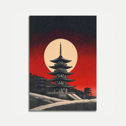 Japansk Pagode Månen Stiger Plakat