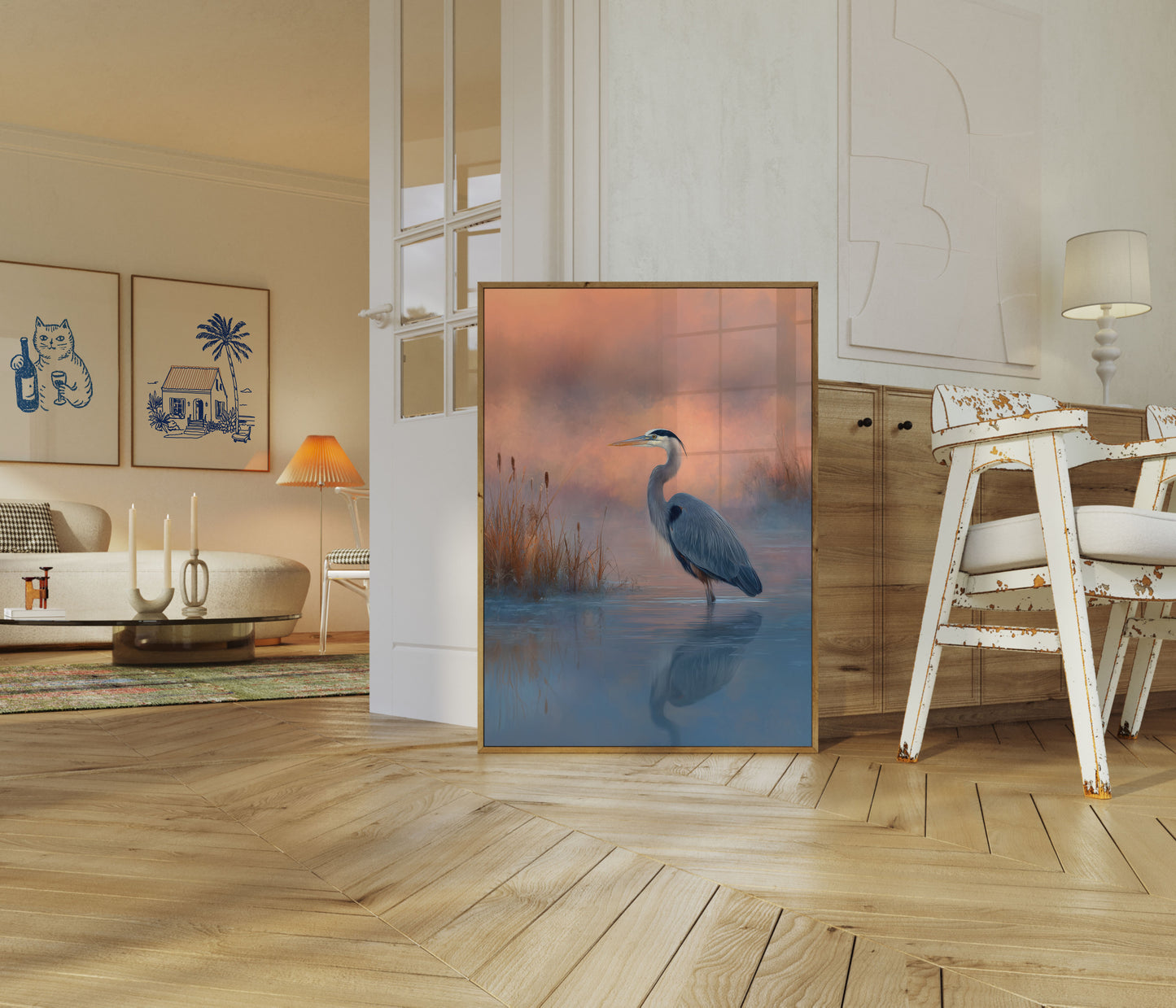 Misty Blue Heron Sunrise Poster