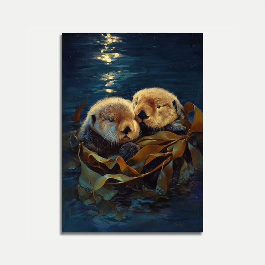 Plakat Wydry Morskie Trzymające Się Za Ręce