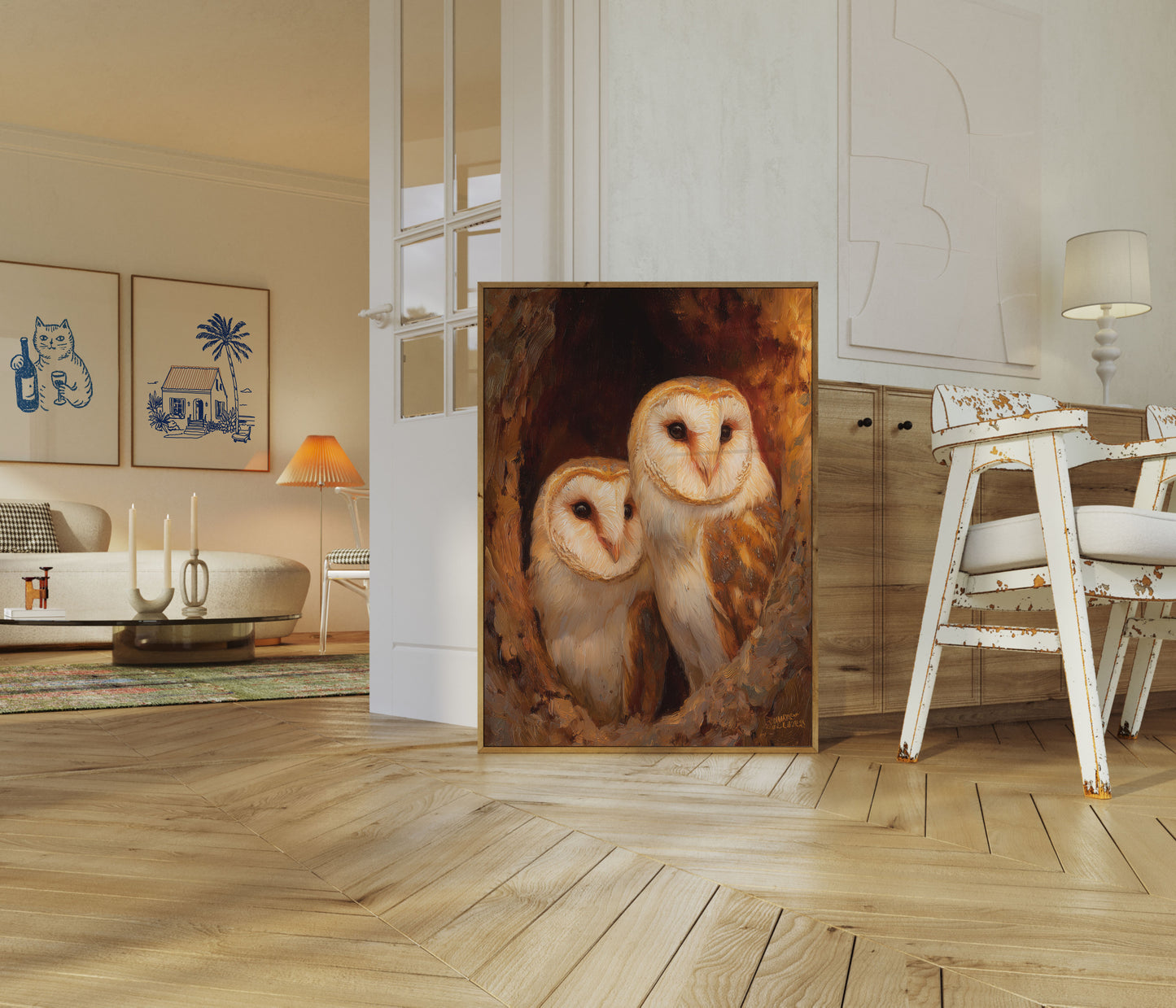 Barn Owls in Warm Light Poster