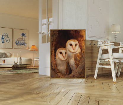 Barn Owls in Warm Light Poster