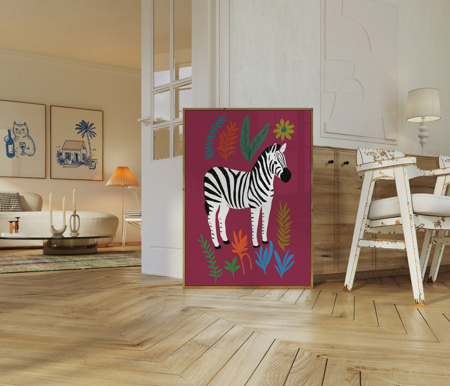 Póster botánico de cebra vibrante