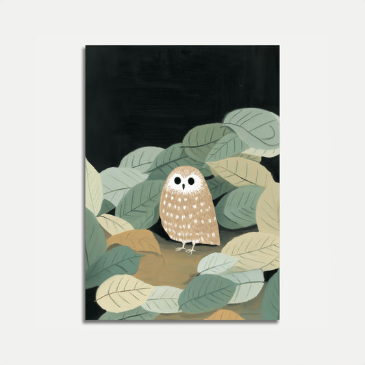 Curious Owl in Leaves Poster