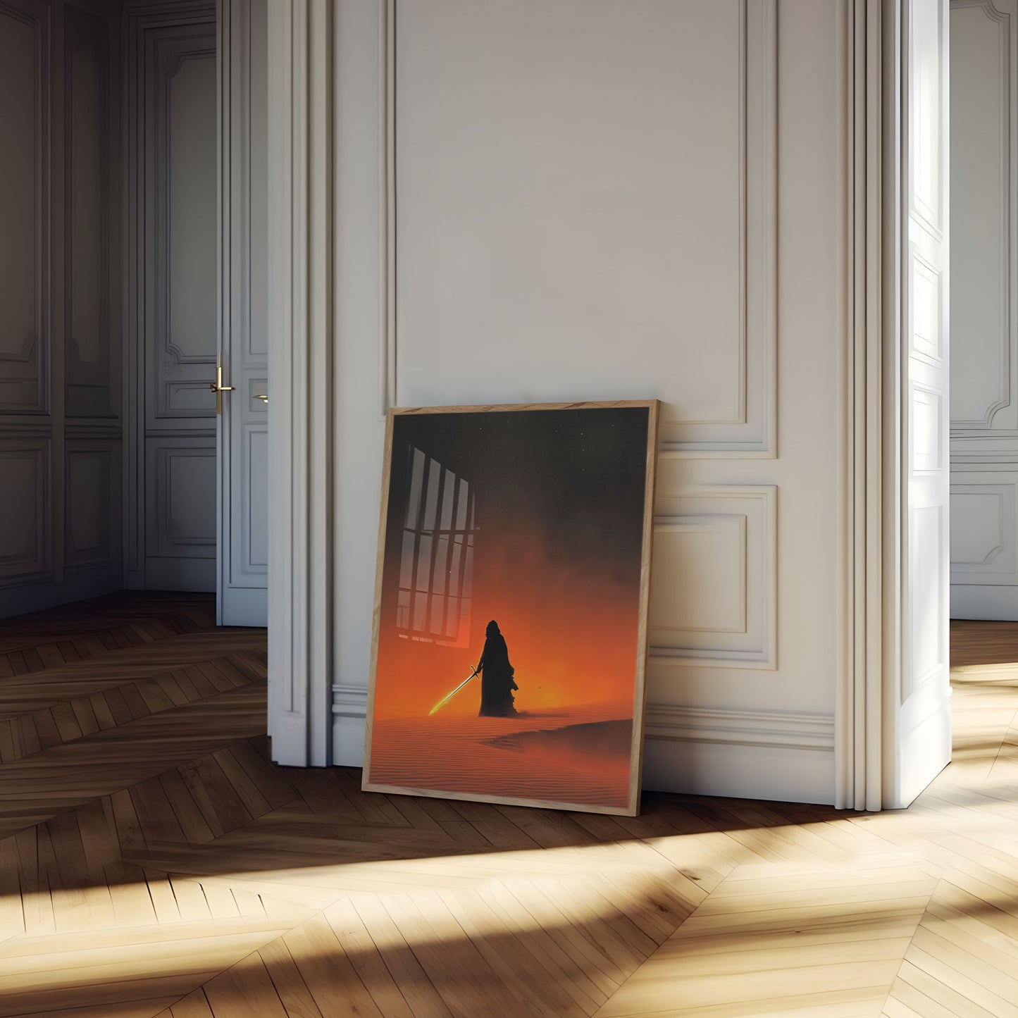 Póster del Guerrero del Desierto con Espada Brillante