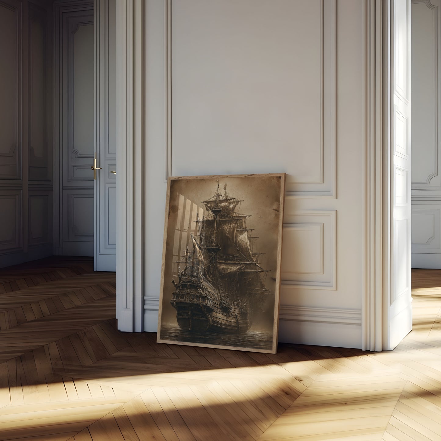 Póster vintage de un barco pirata fantasmal