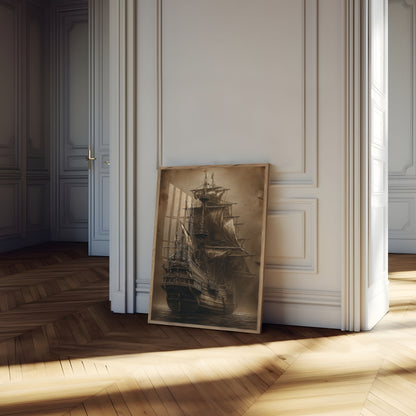 Póster vintage de un barco pirata fantasmal