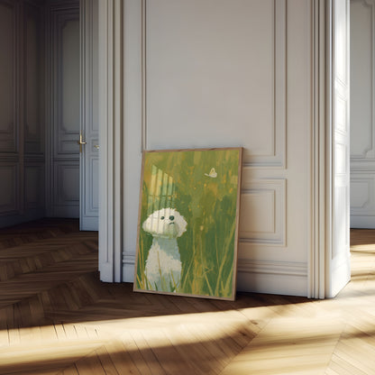 White Dog in Grass Field Poster