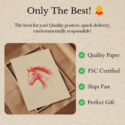 Red Horse Portrait Sketch Poster