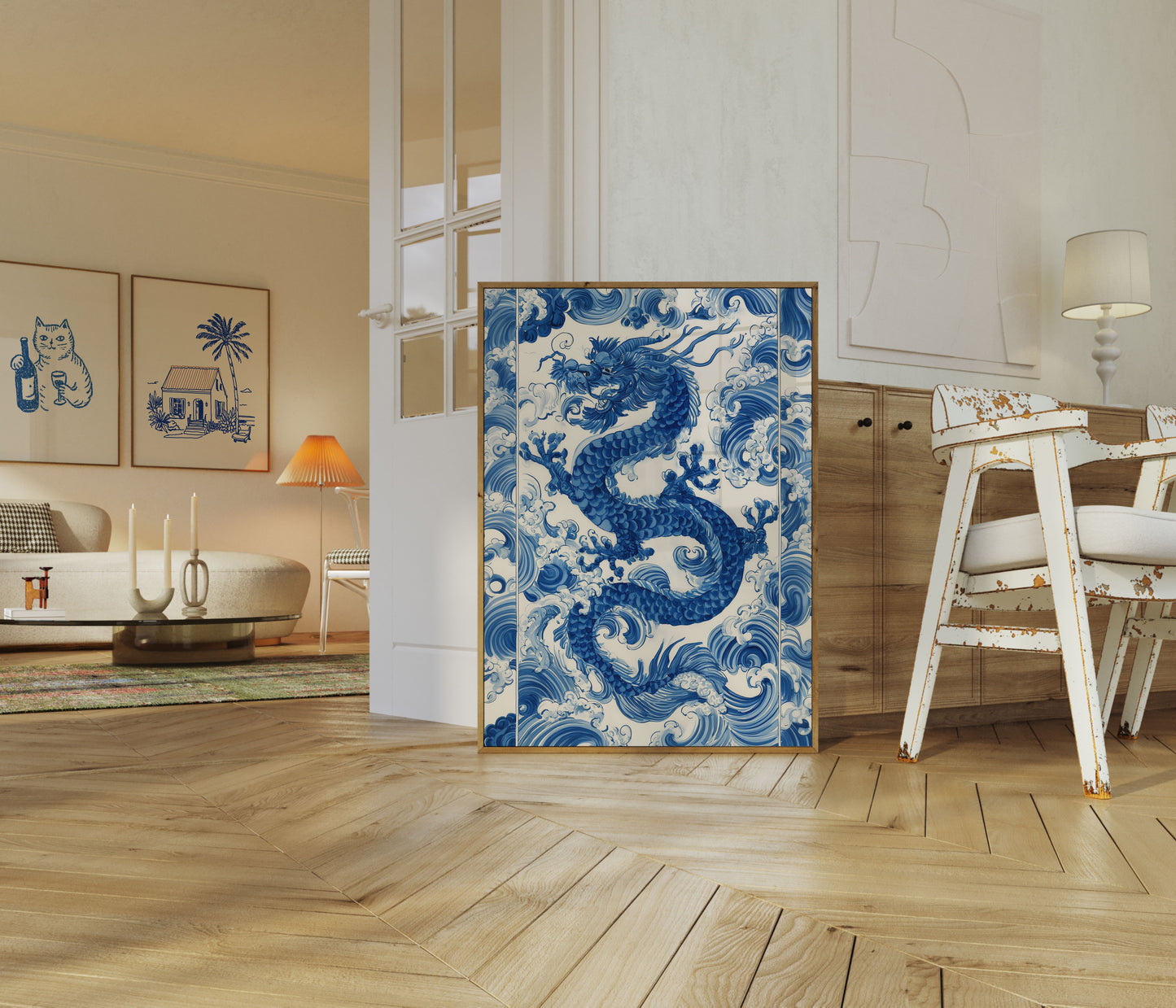 Azurblå Drage Vinker Plakat