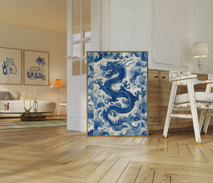 Azurblå Drage Vinker Plakat