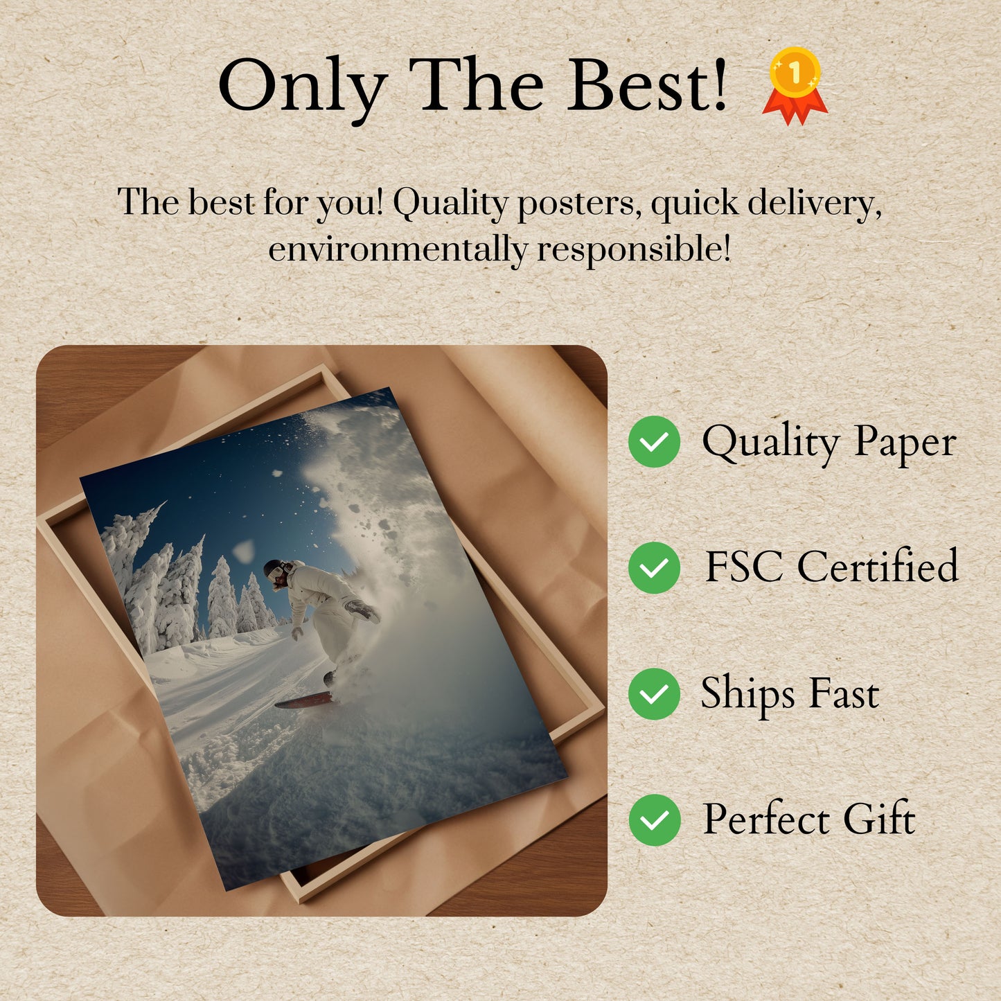 Snowboarder Skjærer i Frisk Snø Plakat