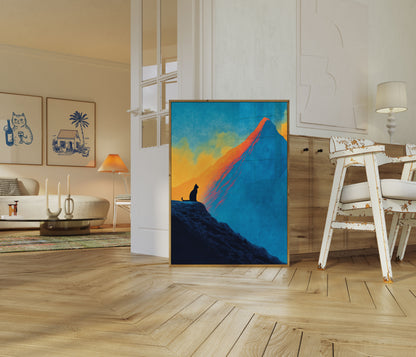 Cat Watching Volcano Erupt Poster