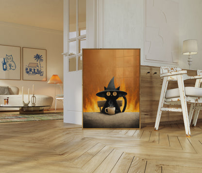 Witch Cat Coffee Chaos Poster