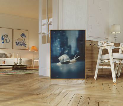 Snail in Blurred City Poster