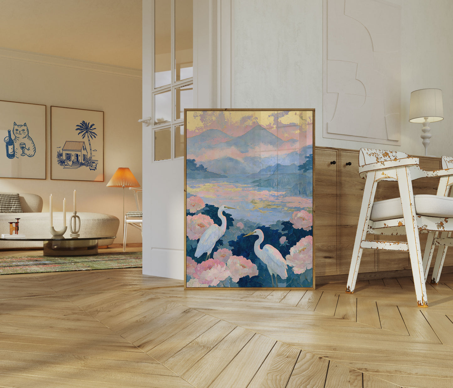 Affiches des hérons au bord du lac