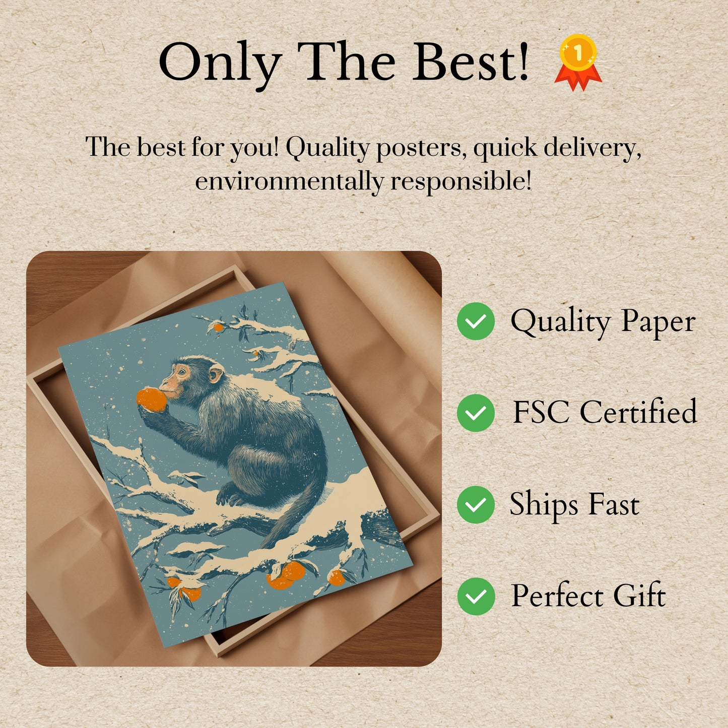 Macaco na Neve de Inverno Pôster