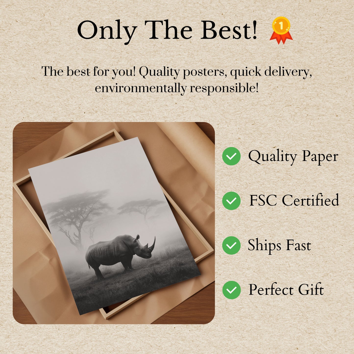 Misty Rhino Savanna Poster