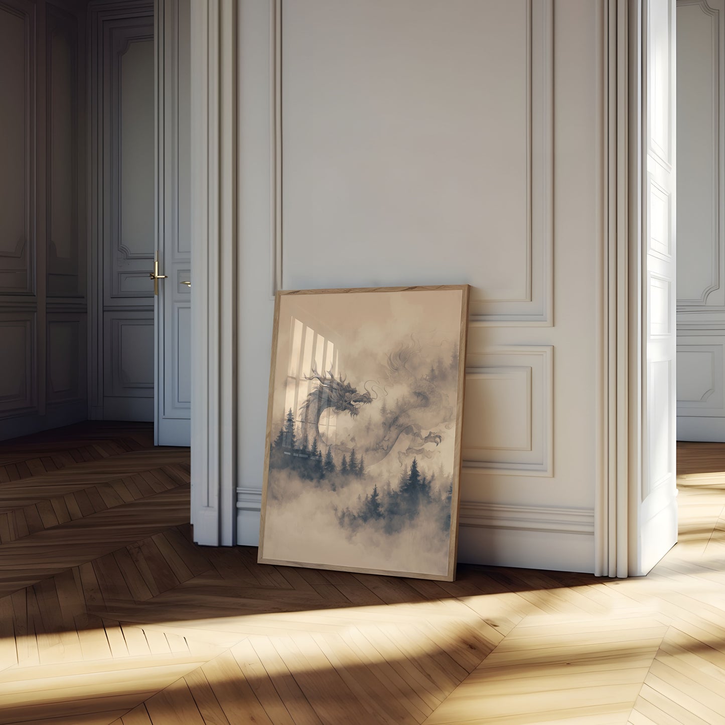 Póster del dragón del bosque brumoso