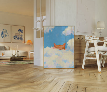 Orange Cat in the Clouds Poster