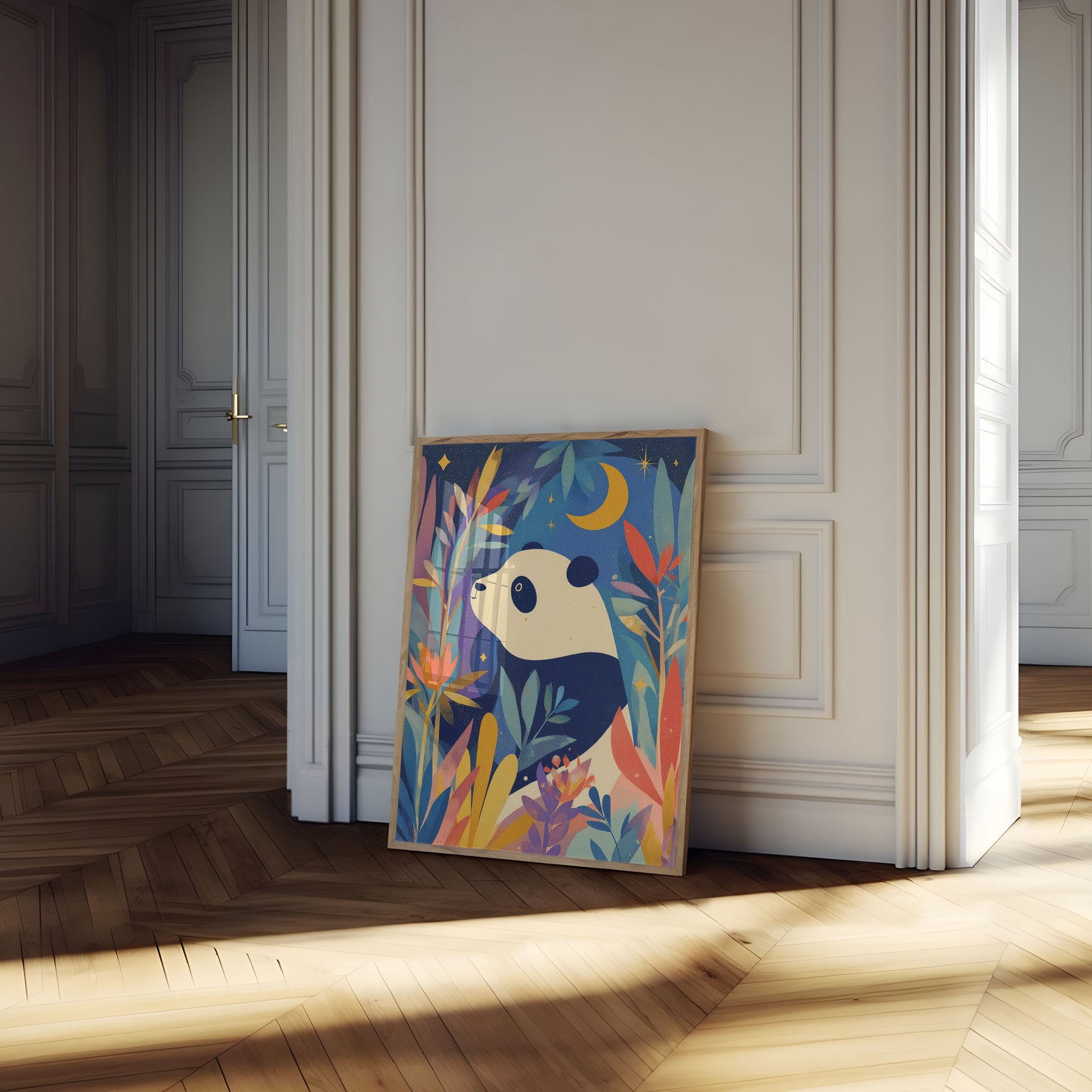 Moonlit Panda Garden Poster
