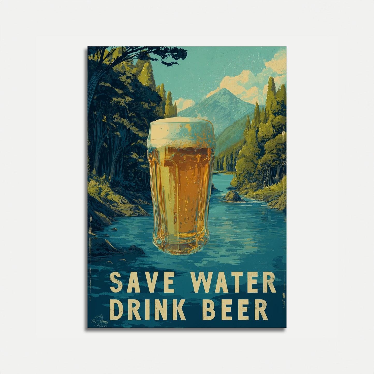 Save Water Drink Beer Vintage Poster