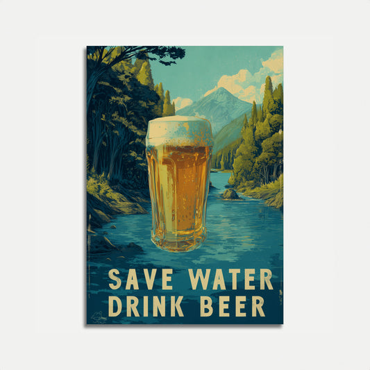 Save Water Drink Beer Vintage Poster