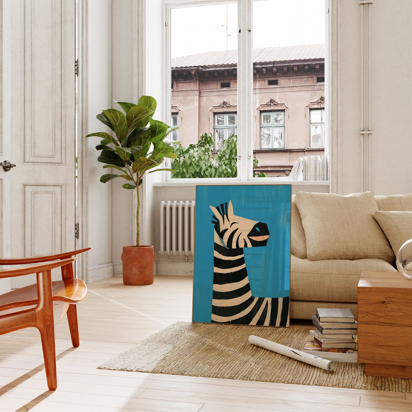 Striped Blue Zebra Portrait Poster
